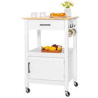 Giantex Small Kitchen Island Cart on Wheels, Rolling Kitchen Island w/ Rubber Wood Top, White