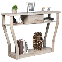 Giantex 120 CM Multi-Function Console Table, 3-Tier Accent Sofa Table w/Shelf & Drawer, Curved Legs, Modern Hall Table