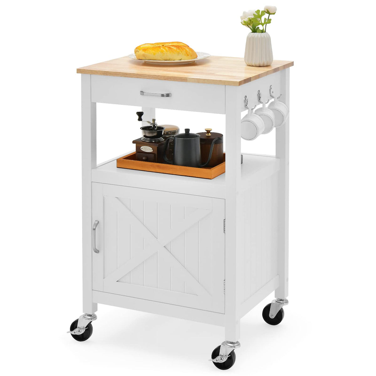 Giantex Kitchen Island Cart, Rolling Kitchen Island with Rubber Wood Top