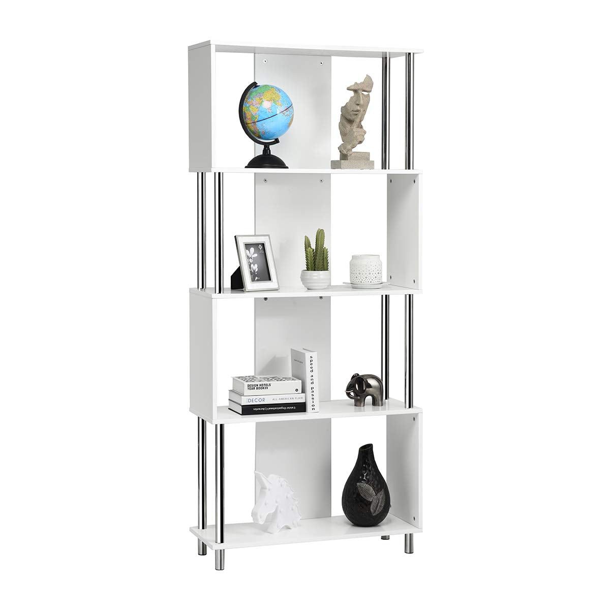 Giantex Standing Bookshelf with 4 Shelves, Wood Bookcase with Metal Frame