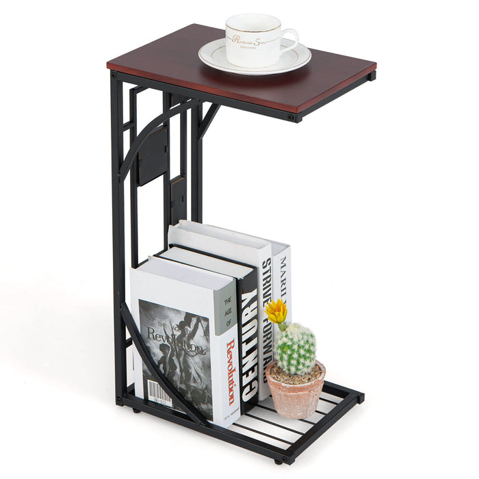 Giantex C-Shaped End Table, Side Table w/Bottom Storage Rack