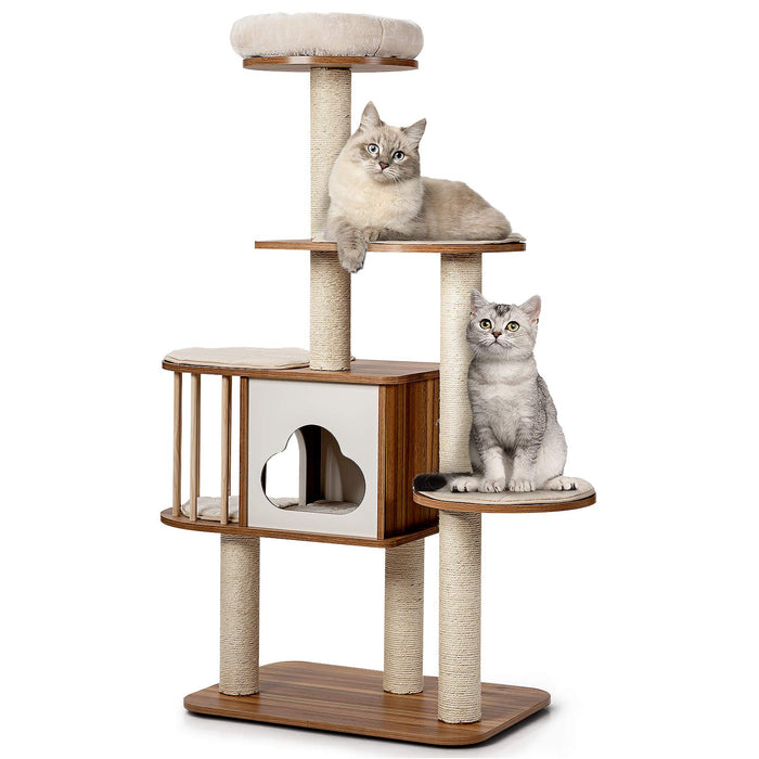 Cat Tree Tower, Large Wood Cat Climbing Condos Stand, w/4 Level Activities Platform