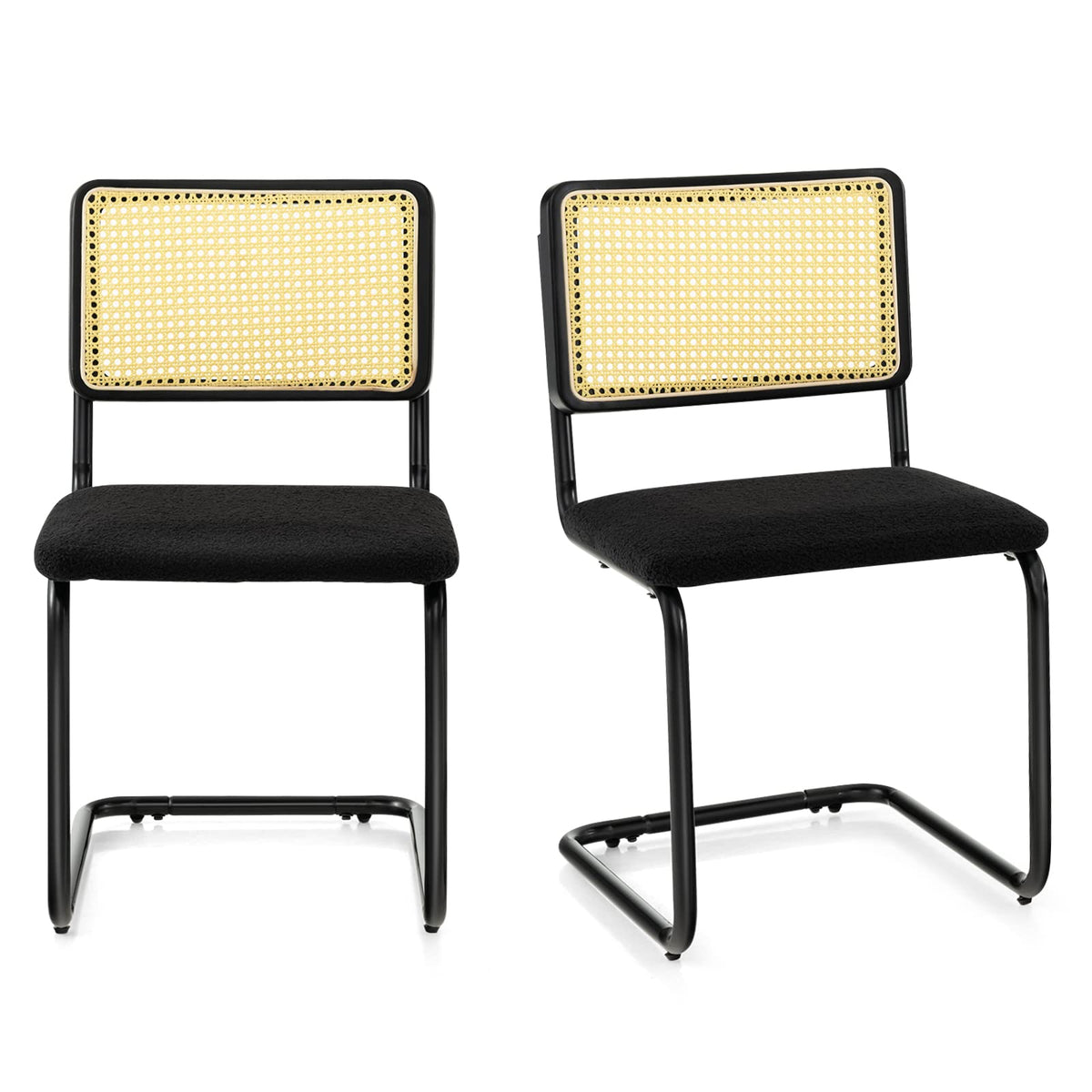 Giantex Rattan Dining Chairs Set of 2, Upholstered Side Chairs with Mesh Cane Backrest