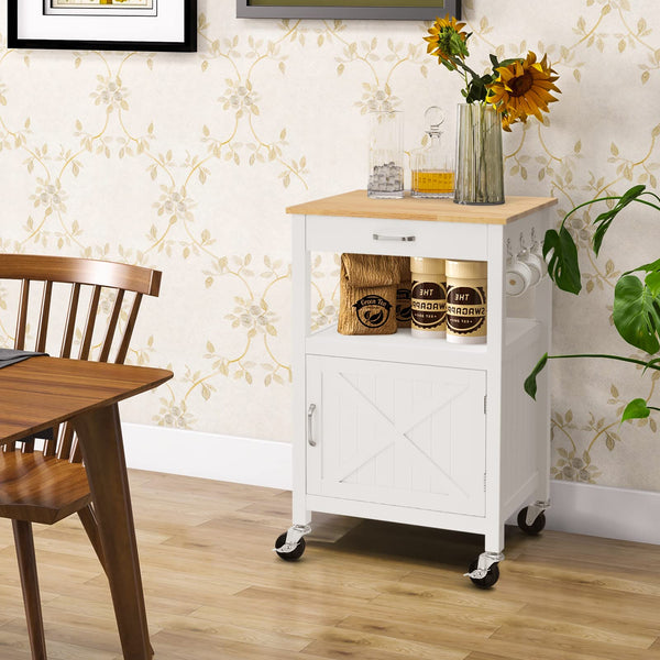Giantex Kitchen Island Cart, Rolling Kitchen Island with Rubber Wood Top