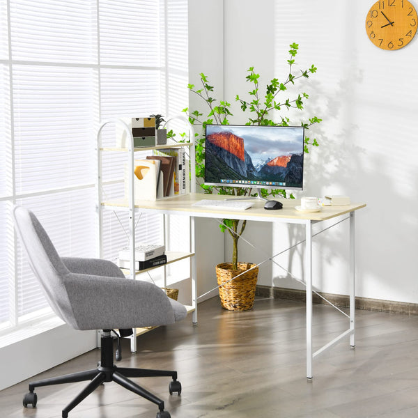 Computer Desk, Reversible Laptop Table w/ 4-tier Storage Shelves