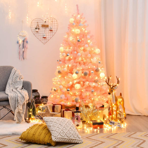 1.8M Pink Artificial Christmas Tree, Hinged Full Tree