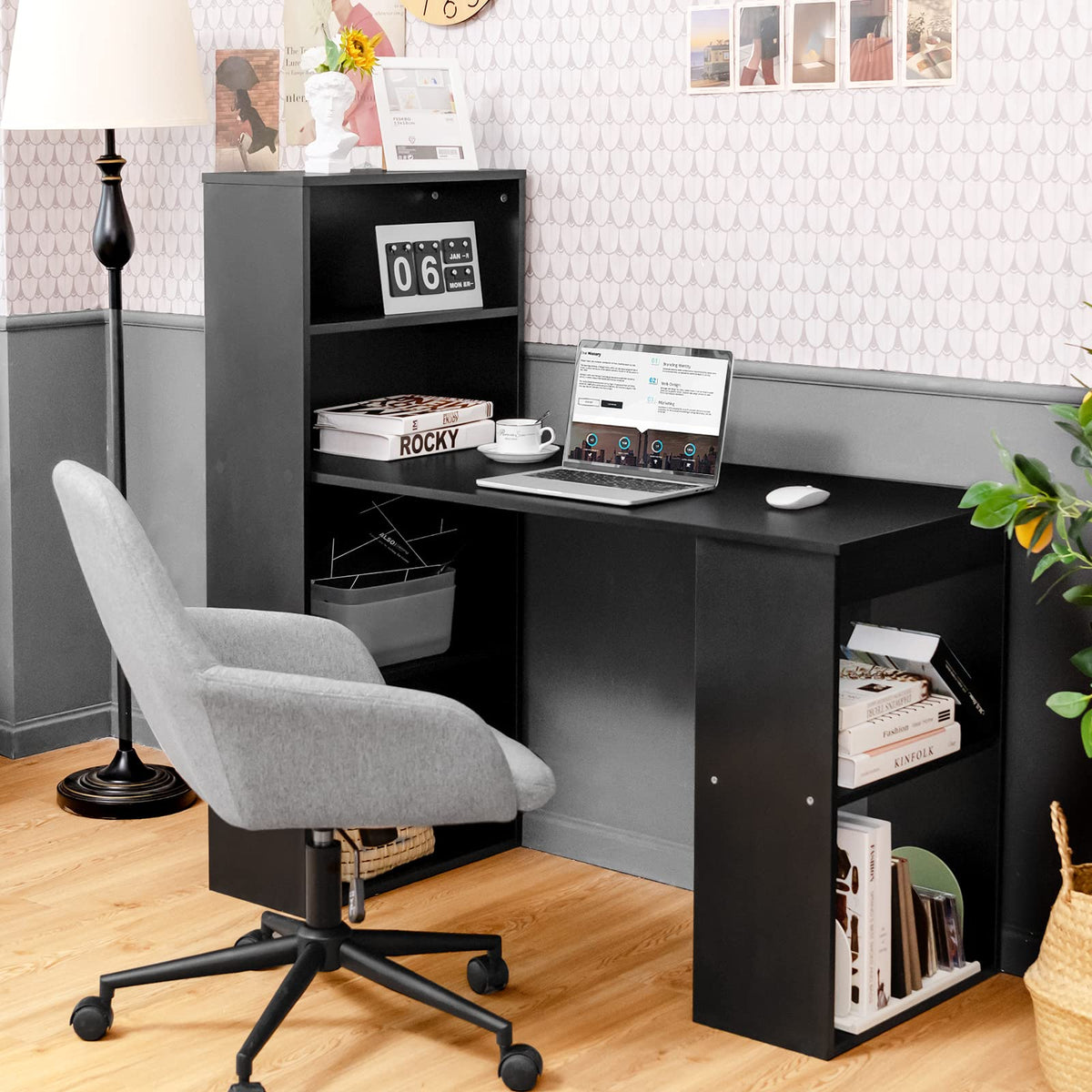 Giantex Computer Table Giantex Reversible Computer Desk with Bookshelf – Giantex.au
