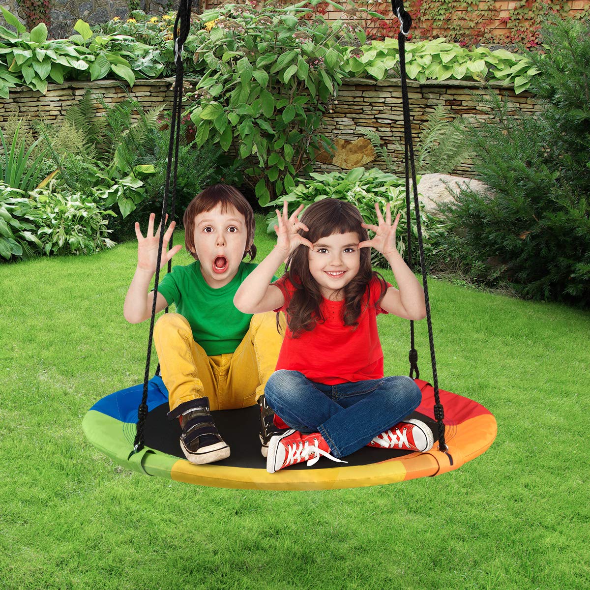 100CM/40" Waterproof Flying Saucer Tree Swing Set, Indoor Outdoor Round Swing Toy for Kids, 300KG Capacity