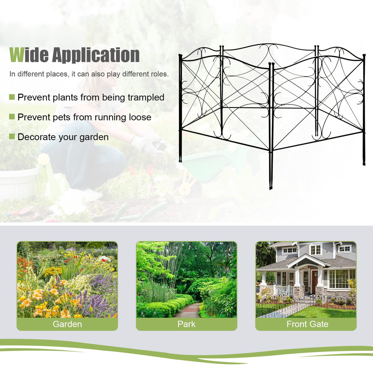 Giantex 5-Panel 62 cm x 62 cm Decorative Garden Fence, Folding Wire Fence w/ Interlocking Design