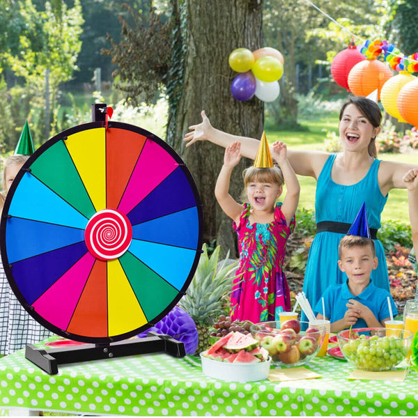 18" Tabletop Spinning Prize Wheel, Editable Color Prize Wheel of Fortune, Rainbow Prize Wheel with Solid Metal Base