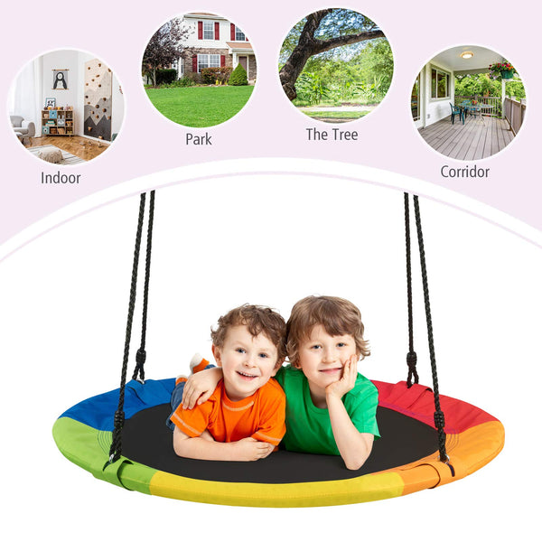 102CM Kids Tree Swing Saucer, Strengthen Hanging Tree Swing w/ Multi-ply Rope & 2 Tree Hanging Straps(Strengthen Colorful)