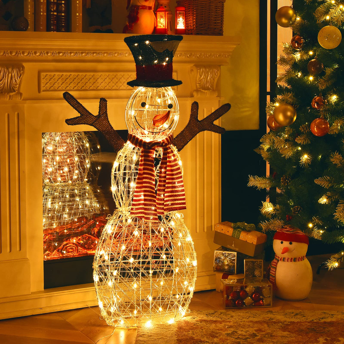 LED Christmas Lighted Snowman, Pre-lit Lighted Xmas 3D Snowman