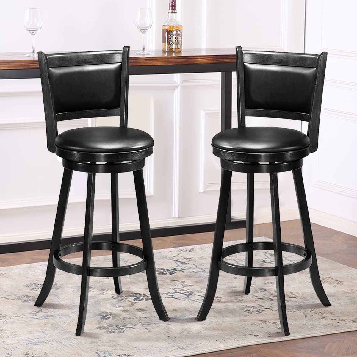 Giantex Bar Stools Set of 2, Accent Wooden Swivel Barstool Backed Dining Chair