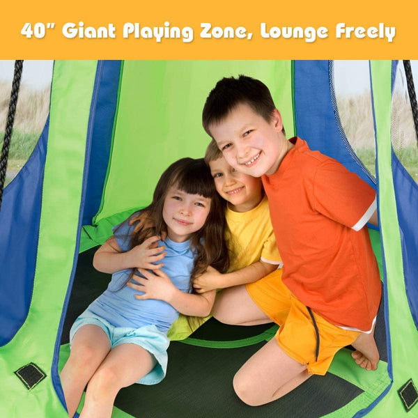 100cm Kids Detachable Hanging Tree Swing Tent, 2 in 1 Design Flying Swing & Nest swing Chair for Having Fun, Green