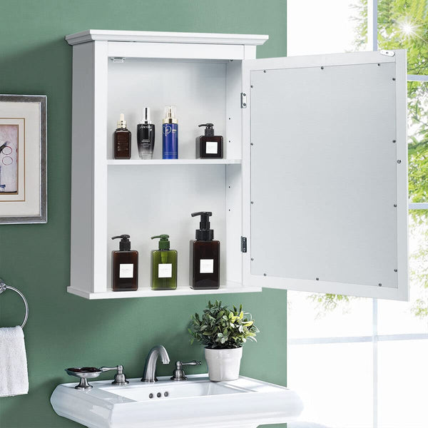 Bathroom Cabinet W/Mirror, Mirror Cabinet W/5-level Height-Adjustable Shelf, Wood Wall Cabinet