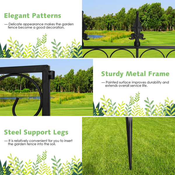Giantex 4 Panels Decorative Garden Fence, Heavy Duty Edging Fence w/ Coated Steel Frame & Interlocking Design