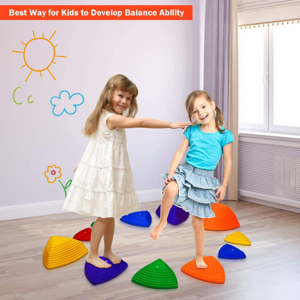 11Pcs Balance Stepping Stones, with Non-Slip Rubber Bottom, Indoor & Outdoor Toy for Kids Balance Coordination Strength Training