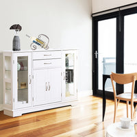 Buffet Cabinet, Sideboard w/Glass Doors, 2 Drawers & 3 Cabinets, Wooden Kitchen Cupboard