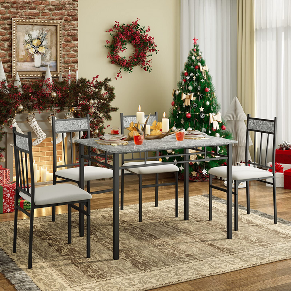 Giantex 5-Piece Dining Table Set w/Sturdy Metal Frame Table & 4 High-Back Chairs