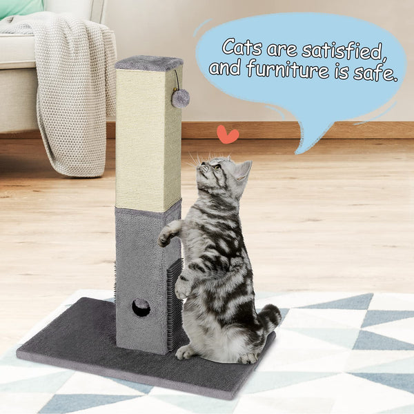 Cat Scratching Post, Kitten Claw Scratcher Tree Sisal Pole, w/ Hanging & Inner Ball Toy, 79cm Tall, Gray