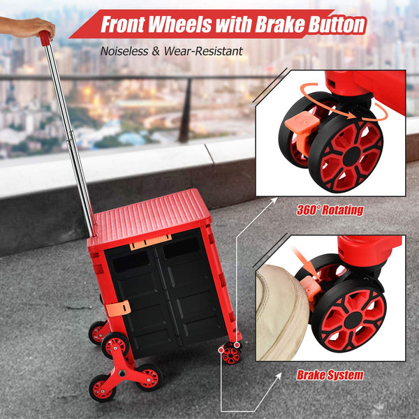 Giantex Folding Shopping Cart, Lightweight Utility Cart, 40 KG/75 KG Great Weight Capacity (Red)