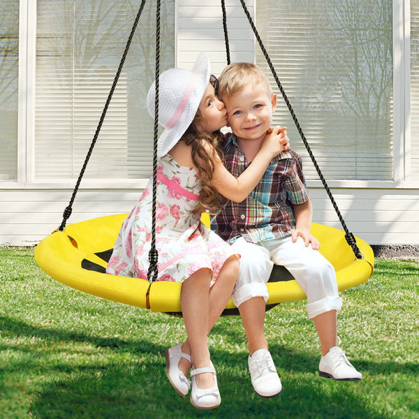 Nest Tree Swing, 100CM Kids Round Swing w/Adjustable Hanging Ropes, Yellow