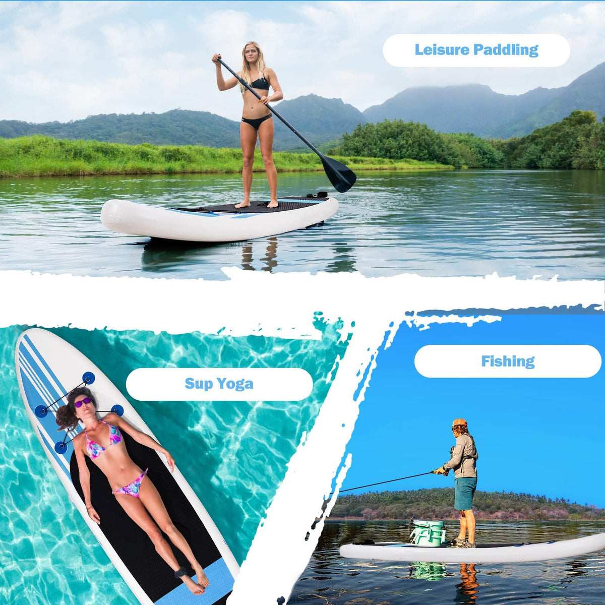10ft Inflatable Stand up Paddle Board, Standing SUP Paddle Board, w/Adjustable Paddle, ISUP Accessories, 10' x 30" x 6", Blue
