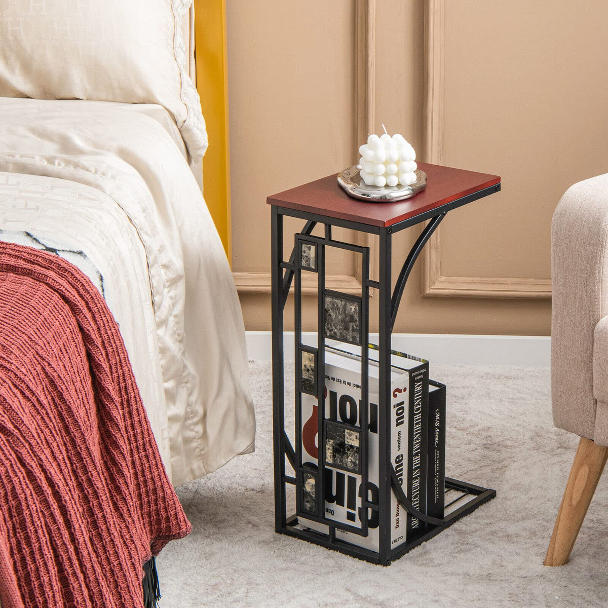 Giantex C-Shaped End Table, Side Table w/Bottom Storage Rack