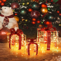 LED Christmas Lighted Boxes, 3 Set Pre-Lit Light up Xmas Gift Boxes