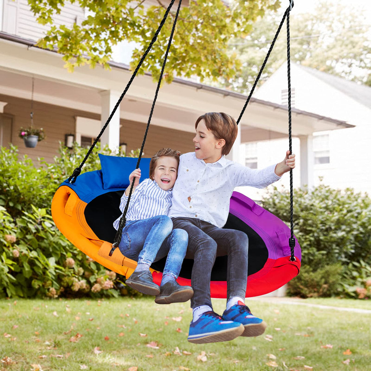 Saucer Tree Swing 100CM, Outdoor Round Hanging Flying Saucer, Multi-Color Hammock Platform Swing Chair