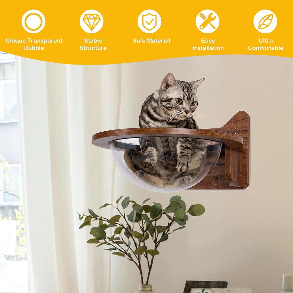 Cat Wall Stand Mounted Perch, Large Cat Shlef & Cat Perches, w/Transparent Bowl