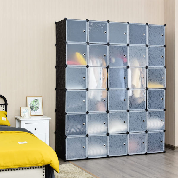 Modular Cabinet, 20/30-Cube Storage Organiser, DIY Plastic Cube Closet Bookcase Unit(30 Cubes)