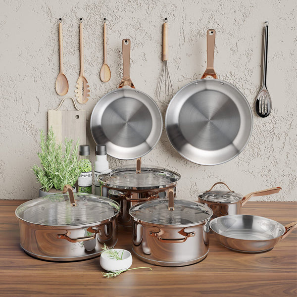 Giantex 11-Piece Kitchen Cookware Set, Professional Pots and Pans Set w/ Transparent Lids, Ergonomic Handles