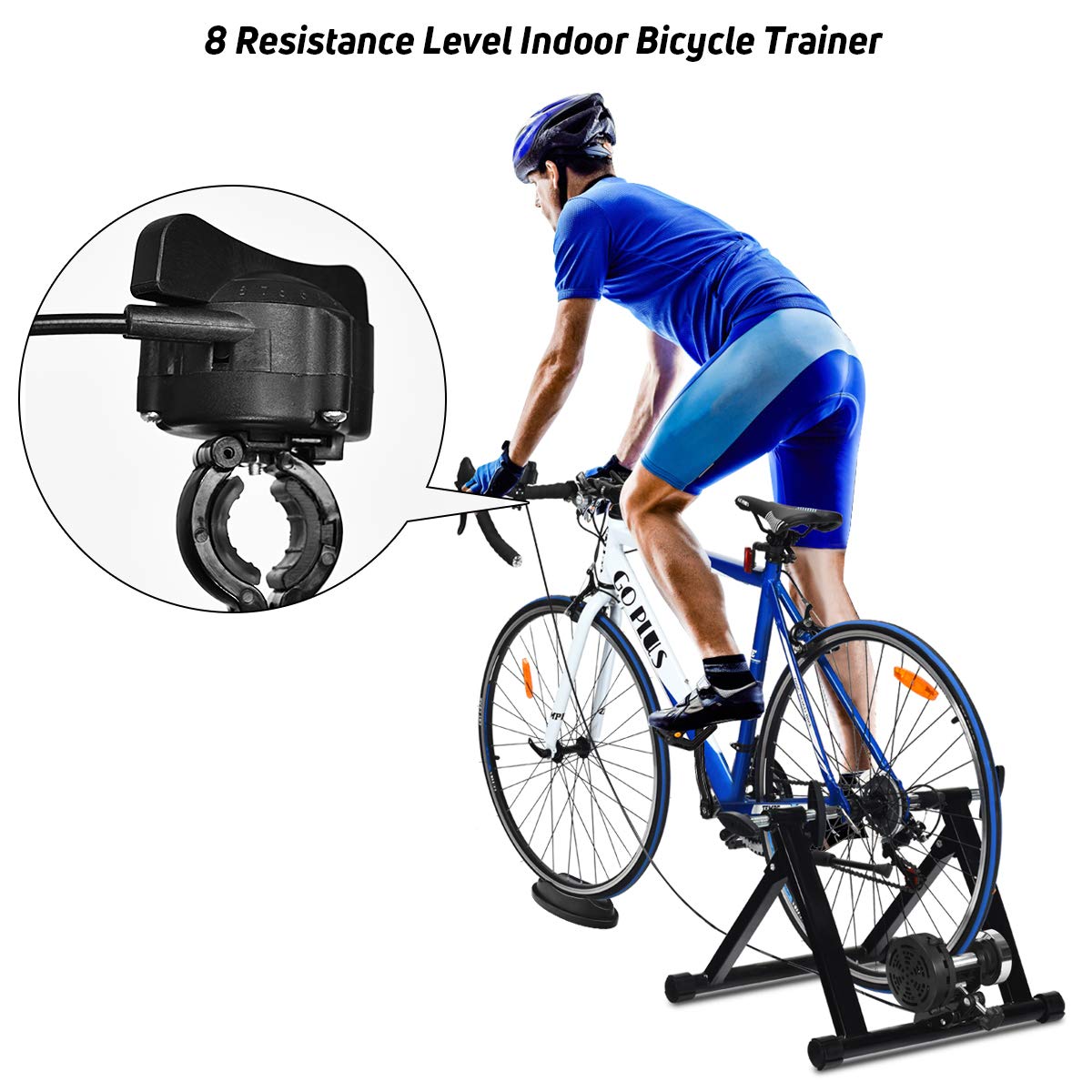 Indoor Bike Training Stand, Portable Steel Exercise Bicycle Trainer with 8 Levels Resistance