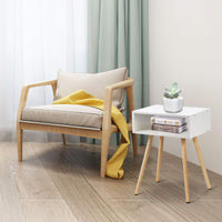 Bedside Table, Nightstand Unit w/ Smooth Surface & Solid Wood Legs, Open Storage Space