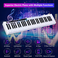 Giantex 61 Keys Portable Electronic Digital Piano Keyboard Cordless Electric Music MIDI (White)