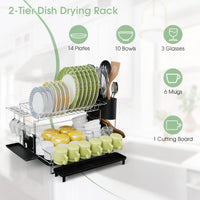 Giantex 2-Tier Dish Drying Rack, Detachable Dish Drainer Rack with Cutlery Holder & Cutting Board Holder
