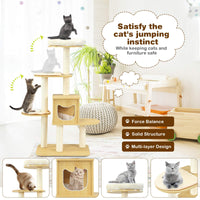 Cat Tree Tower, Large Wood Cat Climbing Condos, Natural Sisal Scratching Posts, Comfortable Cushions