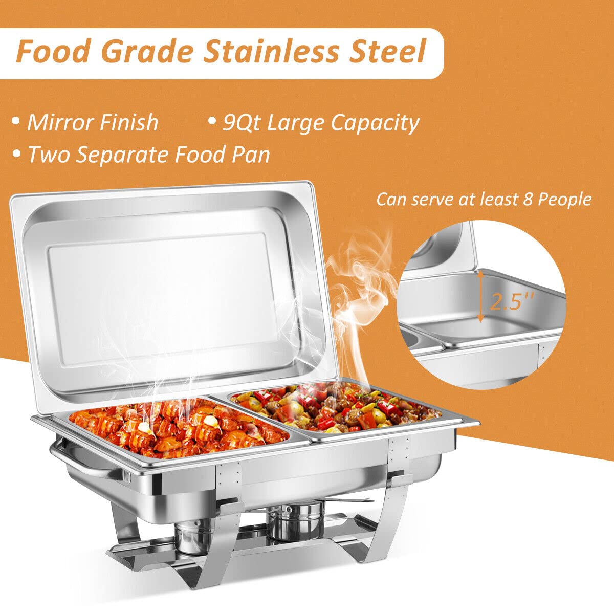 Giantex 2PCS 9L Chafing Dish Stainless Rectangular Full Size Chafer Buffet