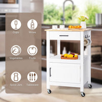 Giantex Small Kitchen Island Cart on Wheels, Rolling Kitchen Island w/ Rubber Wood Top, White