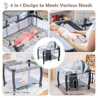 Portable Baby Bassinet, 3 In 1 Foldable Travel Cot w/ Canopy & Detachable Net