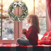 60CM/24Inch Christmas Wreath, Snow Frosted Wreath Decor