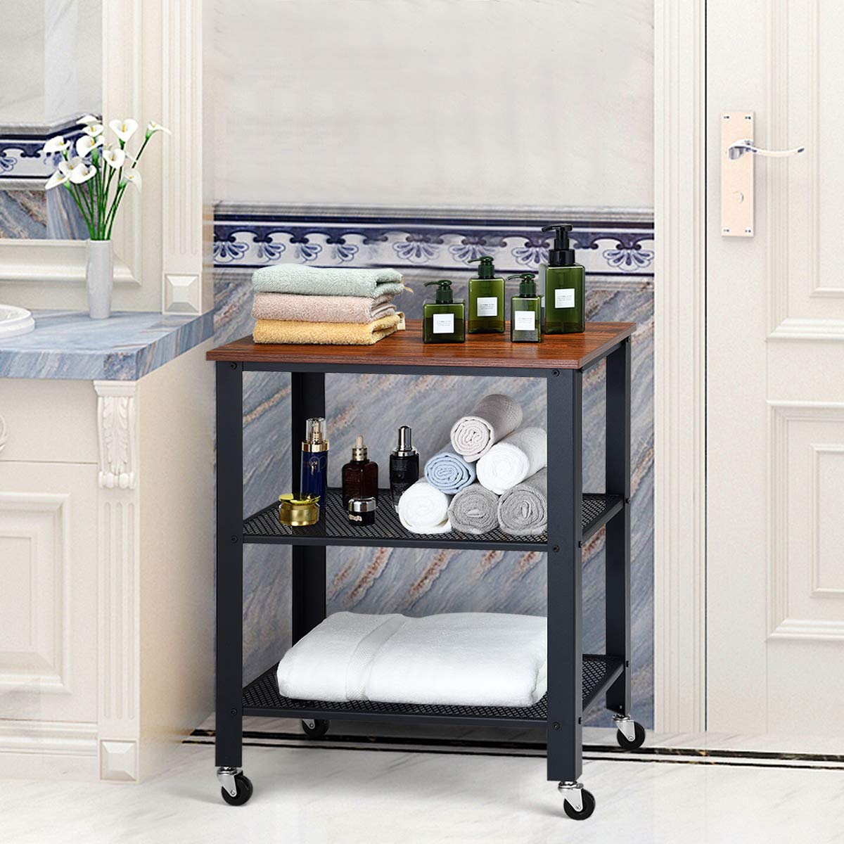 Giantex Kitchen Trolley with 3 Levels, Serving Trolley with 2 Universal Wheels