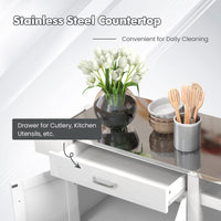 Giantex Kitchen Cart on Wheels, Kitchen Island with Storage and Stainless Steel Top, Rolling Kitchen Storage Cabinet with Drawer