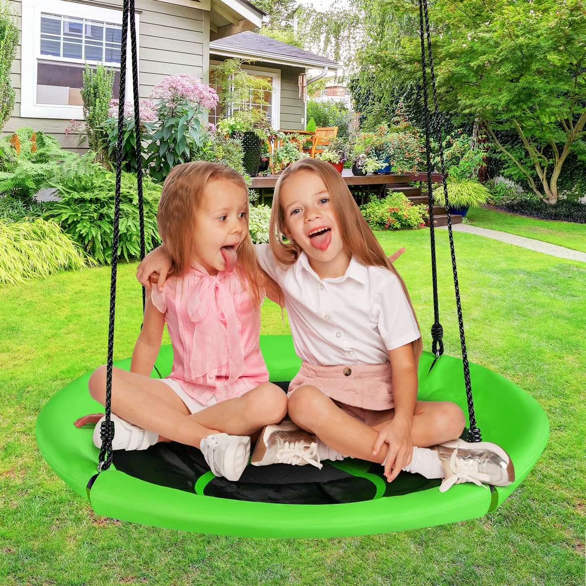 Nest Tree Swing, 100CM Kids Round Hammock Swing w/ Adjustable Hanging Ropes, Green