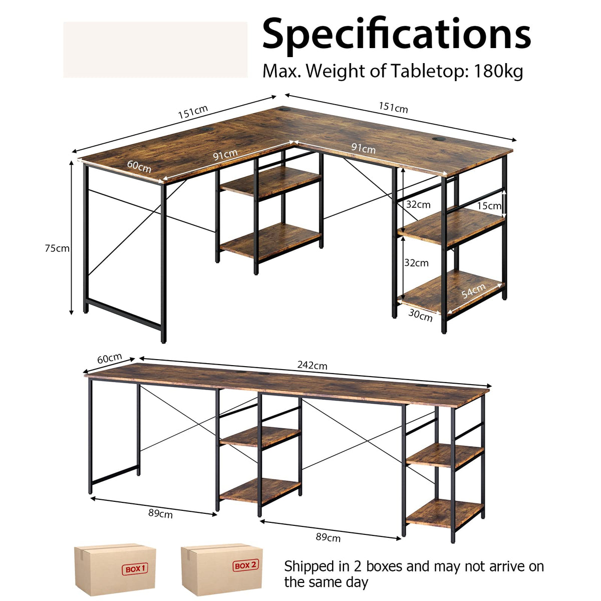 Giantex L-Shaped Desk with Storage Shelves, 242cm Wooden Corner Desk