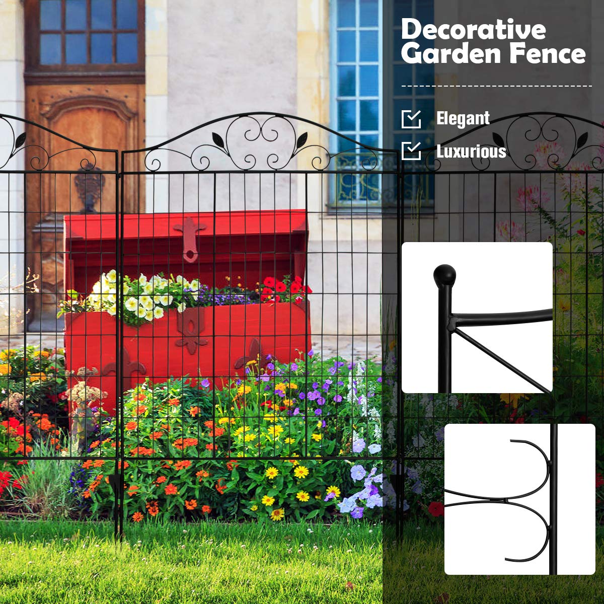 Giantex Folding Garden Fence, 4 Decorative Fencing Panels, Heavy Duty Edging Fence, 143.5cm x 448cm