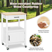 Giantex Small Kitchen Island Cart on Wheels, Rolling Kitchen Island w/ Rubber Wood Top, White