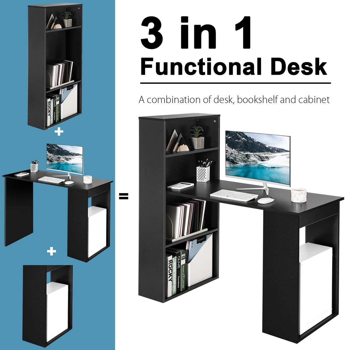 Giantex Reversible Computer Desk with Bookshelf