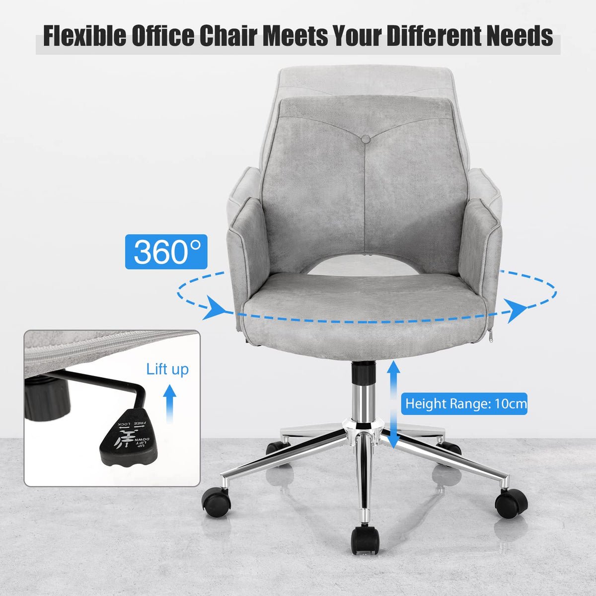 Giantex Upholstered Home Office Chair, Modern Mid Back Desk Chair